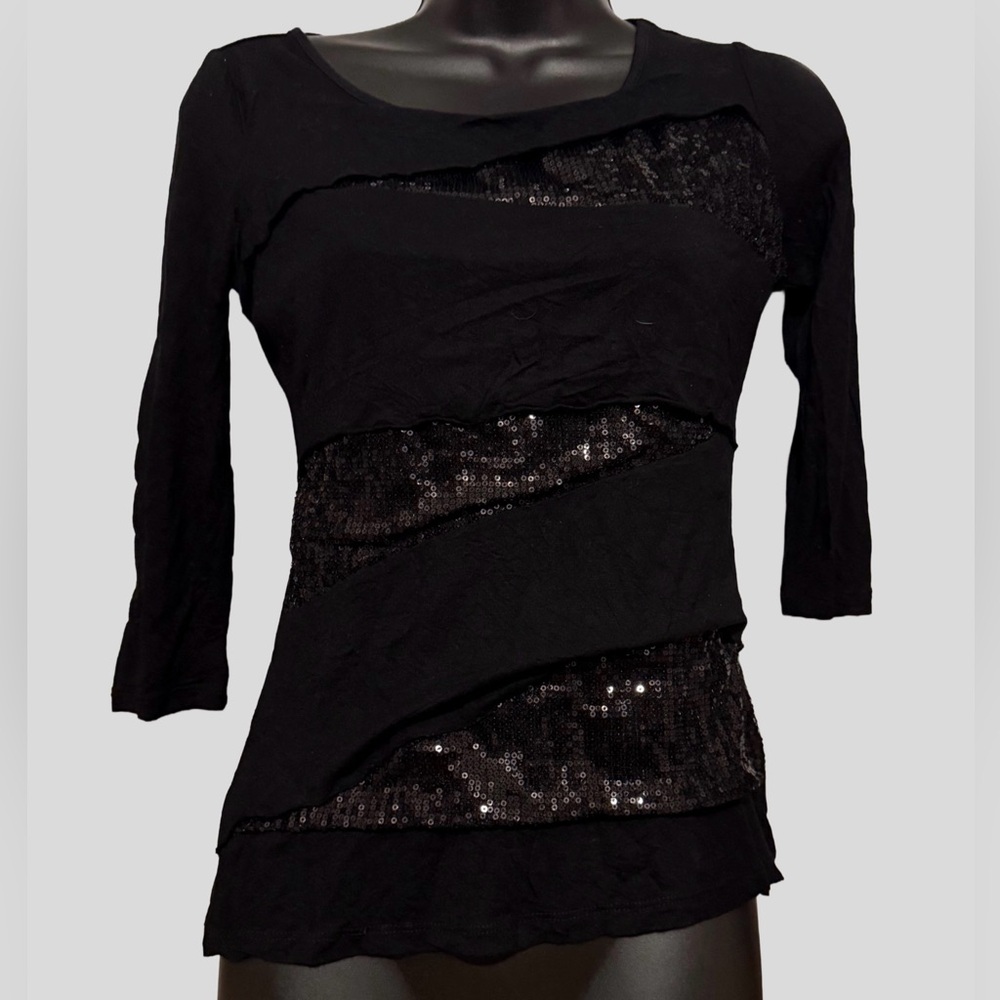 VENUS Black Long Sleeve Sequin Top